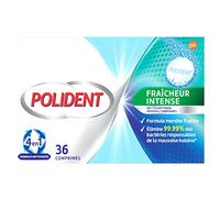 POLIDENT - Nettoyant Fraîcheur Intense Pour Prothèses Dentaires Complètes ou Partielles - Action 4 en 1 - Elimine 99,9 % des Bactéries Responsables de la Mauvaise Haleine - 36 Comprimés