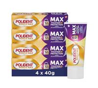 POLIDENT - Power Max - Crème Adhésive pour Prothèse Dentaire avec Embout de Précision - Fixation 12 heures + Protection - Crée une Barrière Contre les Particulaires Alimentaires - Lot 4 x 40 g