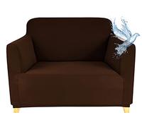 Poligino Housse Canape 1 Place (70-120 CM), Housse Canape Impermeable Extensible, Protege Canapes avec Accoudoirs - Marron