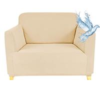 Poligino Housse Canape 1 Place (70-120 CM), Housse Canape Impermeable Extensible, Protege Canapes avec Accoudoirs - Beige