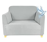 Poligino Housse Canape 1 Place, Housse Canape Impermeable Extensible, Protege Canapes avec Accoudoirs - Gris Clair