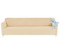 Poligino Housse Canape 4 Places (230-250 CM), Housse Canape Impermeable Extensible, Protege Canapes avec Accoudoirs - Beige