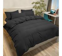 Poligino Housse de Couette 200x200 cm avec 2 Taies Oreiller 50x80 cm - Noir - Parure Lit 2 Personnes Microfibre - Oeko TEX - Confortable, Doux, Haute Qualité et Anti-Allergique