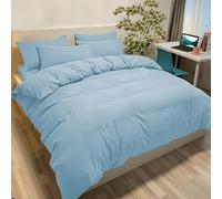 Poligino Housse de Couette 200x200 cm avec 2 Taies Oreiller 65x65 cm - Bleu Clair - Parure Lit 2 Personnes Microfibre