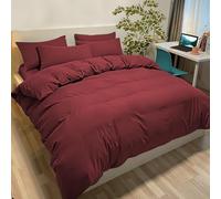 Poligino Housse de Couette 240x260 cm avec 2 Taies Oreiller 50x80 cm - Bordeaux - Parure Lit 2 Personnes Microfibre - Oeko TEX - Confortable, Doux, Haute Qualité et Anti-Allergique