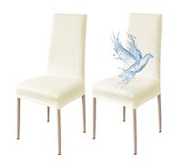 Poligino Lot de 2 Housses de Chaise Extensibles | Anti-Tache, Anti-Griffes, Lavable en Machine| Tissu Premium Certifié Oeko-TEX | Idéales Salle à Manger et Salon | Crème Blanche