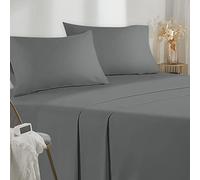 Poligino Parure De Lit 135x190/200 4 Pièces en Microfibre - Drap Housse 135x200 cm - Drap Plat 2 Personne 220x280 cm - 2 Taie d'oreiller 50x80 - Haute Qualité -Gris foncé