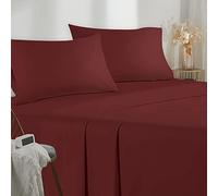 Poligino Parure De Lit 135x190/200 4 Pièces en Microfibre - Drap Housse 135x200 cm - Drap Plat 2 Personne 220x280 cm - 2 Taie d'oreiller 50x80 - Haute Qualité -Bordeaux