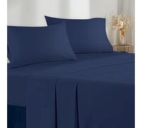 Poligino Parure De Lit 135x190/200 4 Pièces en Microfibre - Drap Housse 135x200 cm - Drap Plat 2 Personne 220x280 cm - 2 Taie d'oreiller 50x80 - Haute Qualité -Bleu