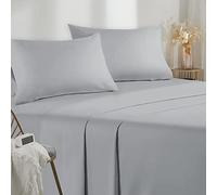 Poligino Parure De Lit 135x190/200 4 Pièces en Microfibre - Drap Housse 135x200 cm - Drap Plat 2 Personne 220x280 cm - 2 Taie d'oreiller 50x80 - Haute Qualité -Gris Clair