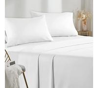 Poligino Parure De Lit 135x190/200 4 Pièces en Microfibre - Drap Housse 135x200 cm - Drap Plat 2 Personne 220x280 cm - 2 Taie d'oreiller 50x80 - Haute Qualité -Blanc