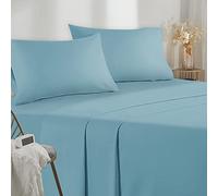 Poligino Parure De Lit 180x190/200 4 Pièces en Microfibre - Drap Housse 180x200 cm - Drap Plat 2 Personne 260x280 cm - 2 Taie d'oreiller 50x80 - Haute Qualité - Céleste