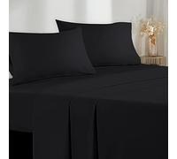 Poligino Parure De Lit 180x190/200 4 Pièces en Microfibre - Drap Housse 180x200 cm - Drap Plat 2 Personne 260x280 cm - 2 Taie d'oreiller 50x80 - Haute Qualité - Noir