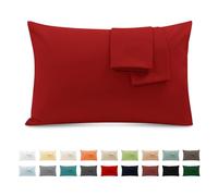 Poligino Taie Oreiller 100% Coton 50x80 cm 2 PCS, Taie d'oreiller Rectangulaire Puro Coton Jersey 120GSM - Housse de Coussin Résistant et Hypoallergénique Rouge