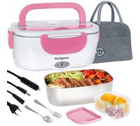 Poligono Gamelle Chauffante, Boite Isotherme Repas Chaud Portable, Lunch Box Chauffante Électrique puro Bureau et Voiture, (1.5L/55W), Rose