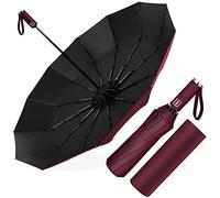 Poligono Parapluie Pliant Automatique, Grand Parapluie 12 Baleines pour Homme Femme, Anti Vent, Diamètre 105 cm (Rouge Vin)