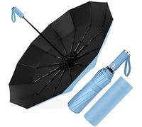 Poligono Parapluie Pliant Automatique, Grand Parapluie 12 Baleines pour Homme Femme, Anti Vent, Diamètre 105 cm (Bleu Clair)