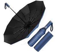 Poligono Parapluie Pliant Automatique, Grand Parapluie 12 Baleines pour Homme Femme, Anti Vent, Diamètre 105 cm (Bleu)