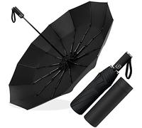Poligono Parapluie Pliant Automatique, Grand Parapluie 12 Baleines pour Homme Femme, Anti Vent, Diamètre 105 cm (Noir)