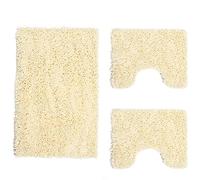 Poligono Set de Tapis de Bain 3 pièces en Microfibre, Tapis de Sol Long 50 x 80 cm, 2 Tapis de WC et Water Forme rectangulaire 40 x 50 cm, Doux, antidérapant, Beige