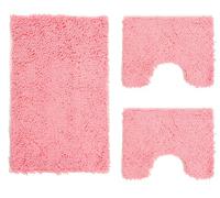Poligono Set de Tapis de Bain 3 pièces en Microfibre, Tapis de Sol Long 50 x 80 cm, 2 Tapis de WC et Water Forme rectangulaire 40 x 50 cm, Doux, antidérapant, Rose