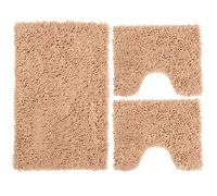 Poligono Set de Tapis de Bain 3 pièces en Microfibre, Tapis de Sol Long 50 x 80 cm, 2 Tapis de WC et Water Forme rectangulaire 40 x 50 cm, Doux, antidérapant, Kaki