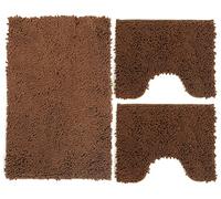 Poligono Set de Tapis de Bain 3 pièces en Microfibre, Tapis de Sol Long 50 x 80 cm, 2 Tapis de WC et Water Forme rectangulaire 40 x 50 cm, Doux, antidérapant, Marron