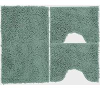 Poligono Set de Tapis de Bain 3 pièces en Microfibre, Tapis de Sol Long 50 x 80 cm, 2 Tapis de WC et Water Forme rectangulaire 40 x 50 cm, Doux, antidérapant,Vert d'eau
