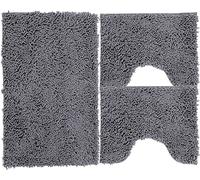 Poligono Set de Tapis de Bain 3 pièces en Microfibre, Tapis de Sol Long 50 x 80 cm, 2 Tapis de WC et Water Forme rectangulaire 40 x 50 cm, Doux, antidérapant,Gris Foncé