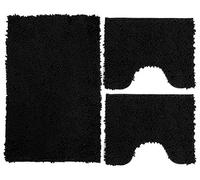 Poligono Set de Tapis de Bain 3 pièces en Microfibre, Tapis de Sol Long 50 x 80 cm, 2 Tapis pour WC et Water Forme rectangulaire 40 x 50 cm, Doux, antidérapant Noir