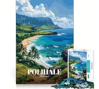 Polihale, Hawaï Illustration de Paysage pittoresque Puzzle de 1000 pièces pour Adolescents Jeu de réflexion Moments de Paix Découpe de qualité supérieure Cadeau Artistique (50x75cm)