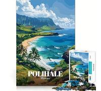 Polihale, Hawaï Illustration de Paysage Puzzle de 1000 pièces pour Adolescents Jeu de logique mentale Attente et Calme Objet de Collection aux Bords Fins (38x52cm)