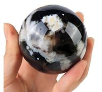 Polished Black Agate Sphere Crystal Ball with Wooden Stand Gemstones Balls for Modern Decoration Spiritual,50~60mm Gemstone Stone