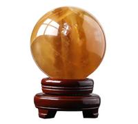 Polished Citrine Crystal Ball Yellow Calcite Sphere Gemstone with Wooden Stand Figurine for Home Decoration and Feng Shui,10cm