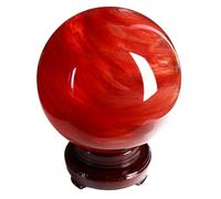 Polished Red Crystal Ball Sphere, Melting Quartz Gemstone with Stand, Stone for Home Office Dining Table,8cm/3.14in Gemstone Stone