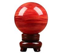 Polished Smelting Red Crystal Ball Decor Sphere with Wood Stand, Home Figurines Ornaments for, Witchcraft,Table Top Decorations,8cm/3.14in