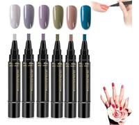 Polishey Nail Polish Pens Uk, 6PCS Nail Varnish Pens, 3 in 1 Gel Nail Polish Pen Set, Quick Dry Nail Varnish Markers DIY Nail Art Kit for Beginners (D)