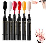 Polishey Nail Polish Pens Uk, 6PCS Nail Varnish Pens, 3 in 1 Gel Nail Polish Pen Set, Quick Dry Nail Varnish Markers DIY Nail Art Kit for Beginners (A)