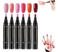 Polishey Nail Polish Pens Uk, 6PCS Nail Varnish Pens, 3 in 1 Gel Nail Polish Pen Set, Quick Dry Nail Varnish Markers DIY Nail Art Kit for Beginners (C)
