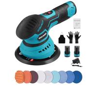 Polisseuse de voiture à batterie, polisseuse excentrique avec 2 batteries, 8 vitesses variables, kit de 14 machines de polissage de voiture de 2500 à 5500 prm, polisseuse de voiture pour l'entretien
