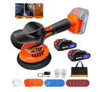 Polisseuse de voiture sans fil 21V, 6 vitesses réglables et diamètre max. du disque 125mm-150mm, kit d'outils électriques pour le cirage, le ponçage et la finition automobile avec 2 batteries Orange