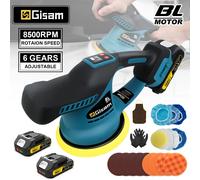 Polisseuse de voiture sans fil Gisam Brushless 6 vitesses, polisseuse électrique sans fil pour voiture, machine à polir et cirer les voitures, compatible avec batterie Makita 18v. 2 Battery
