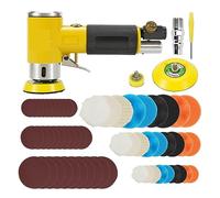 Polisseuse, Mini orbitale 2/3 "ponceuse pneumatique polisseuse pneumatique meuleuse tampon double Action polisseuse orbitale 80 pièces ensemble de papier abrasif