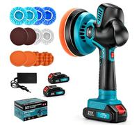 Polisseuse Voiture Sans Fil 150 mm à Double Action avec 2*3000mAh Batteries | 6 Vitesses Réglables 5500RPM, 15pcs Kit Polissage Voiture, Polisseuse Orbitale pour L'entretien de la Voiture, le Polissage