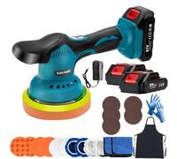 Polisseuse Voiture Sans Fil, 21V Polisseuse Orbitale Voiture 6 Pouces, Lustreuse Polisseuse Voiture Sans Fil ave 2 Batteries, 8 Vitesses 5500rpm Mini Polisseuse pour le Polissage, Cirage (Bleu)