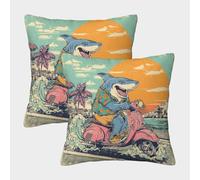 POLIUAWS À l'eau, en Scooter ! Housses de Coussin décoratives « Surf's Up, Scooter Ride! », Lot de 2, Fermeture Portefeuille, Polyester, 40 x 40 cm