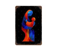 POLIUAWS Abstract Mother And Child Illustration Plaque Murale Décorative En Métal Rétro Pour Salle De Bain, Chambre, Ferme, Cafés, Magasin11.8 x7.9