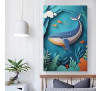 POLIUAWS Affiche baleine en papier, peinture sur toile, art mural, tableau, décoration intérieure, impression pour chambre à coucher, salon, cadeau pour enfants, 20 x 30 cm (8 x 12 pouces)
