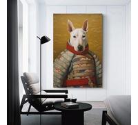 POLIUAWS Affiche d'art de Bull Terrier The Samurai - Denoise - Denoise - Affiche d'art mural sur toile - Décoration de salon - 60 x 90 cm