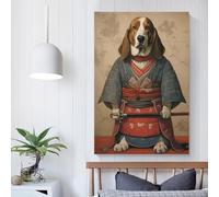 POLIUAWS Affiche d'art du Basset Hound The Samurai - Denoise - Affiche d'art mural en toile - Décoration de salon - 50 x 75 cm
